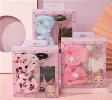 Coral Velvet Bow Head Band Band Jad Roller Set cu cutie cadou