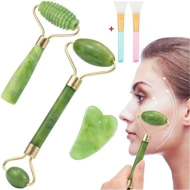 Ingrijirea pielii Kit de masaj facial pentru ochi cu role de jad cu cap dublu