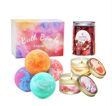 Set cadou cu bombă de baie naturală și lumânări